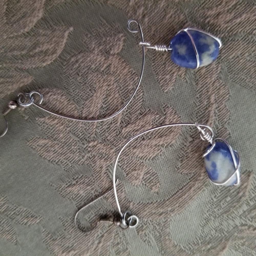 Silver Earrings w/Blue & White Stone
